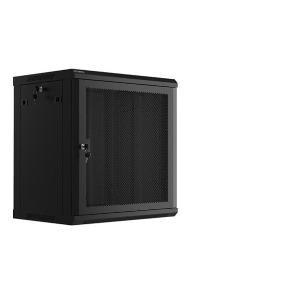 Lanberg WF01-6412-23B 19" 12U SZÉL:600mm MÉLY:450mm MAG:512mm lapraszerelt perforált ajtós fekete fali rack szekrény