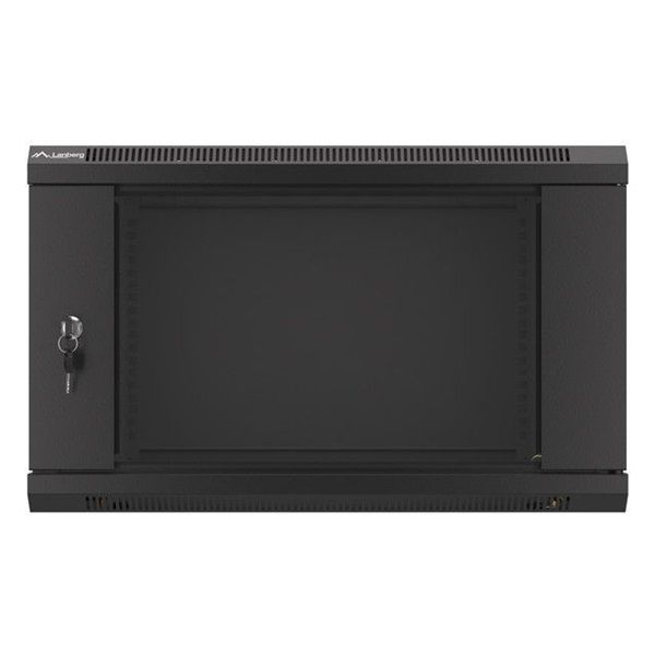 Lanberg WF01-6406-10B 19" 6U SZÉL:600mm MÉLY:450mm MAG:379mm lapraszerelt üvegajtós fekete fali rack szekrény