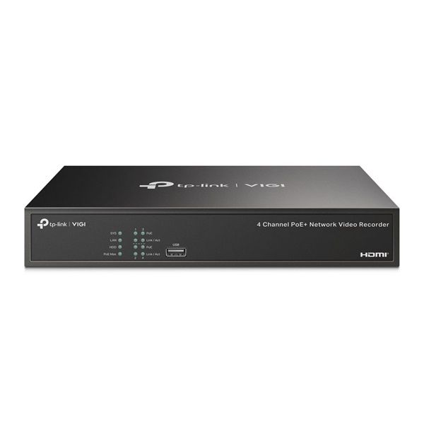 TP-Link VIGI NVR1004H-4P-2TB /4 csatorna/H265+/80Mbps rögzítés/Beépített 2TB HDD/4x PoE+ (53W) hálózati rögzítő (NVR)