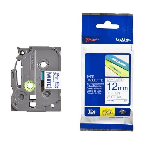 Brother TZe-233 0.47&quot; 12mmx8m fehér/kék laminált szalag