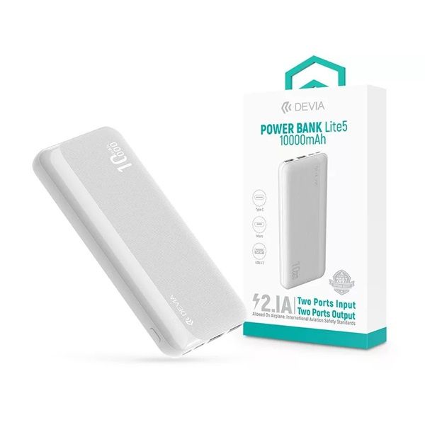 Devia ST125643 Kintone Series Lite 5 2xUSB/Type-C/microUSB 10.000 mAh fehér power bank