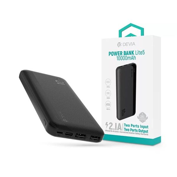 Devia ST125636 Kintone Series Lite 5 2xUSB/Type-C/microUSB 10.000 mAh fekete power bank