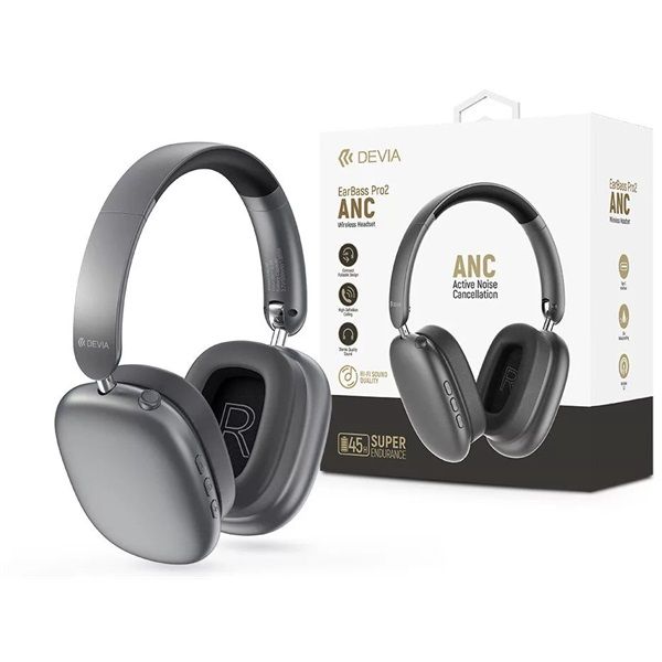Devia ST121836 EarBass Pro2 ANC Bluetooth szürke sztereó fejhallgató