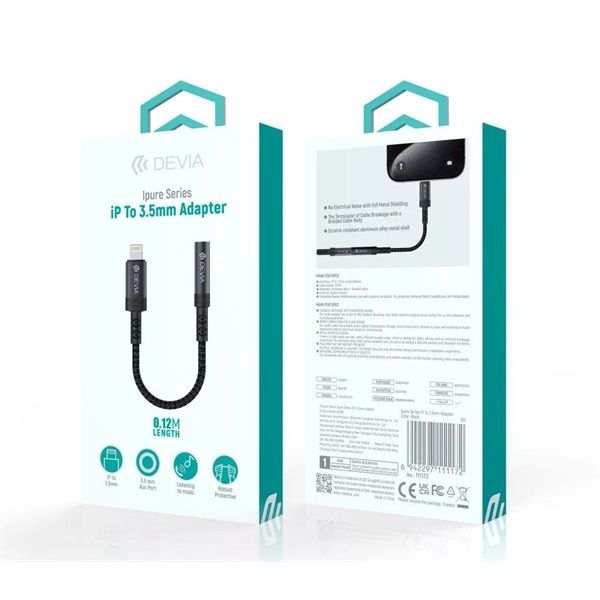 Devia ST111172 iPure Series Lightning/AUX 3,5 mm fekete audió adapter