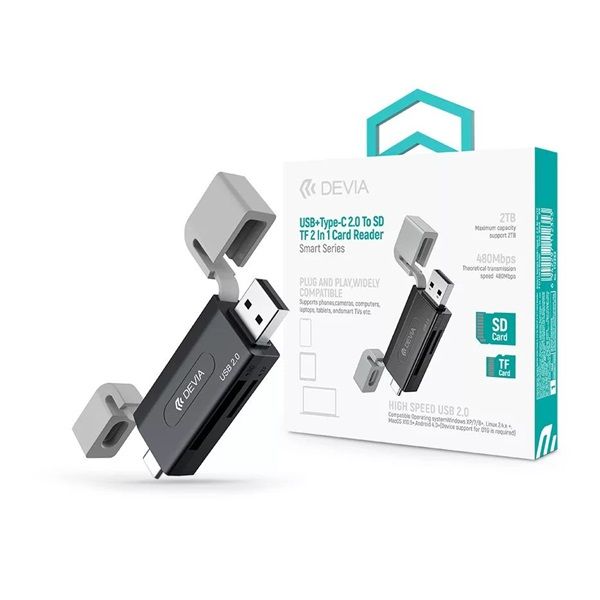 Devia ST112353 Smart Series 2in1 SD/microSD USB/USB C fekete memóriakártya-olvasó
