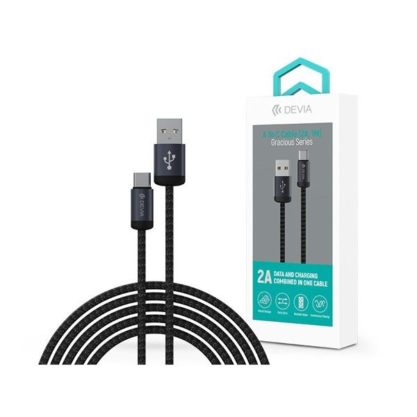 Devia ST108011 Gracious Series 1m 10W USB/Type-C fekete adat-és töltőkábel