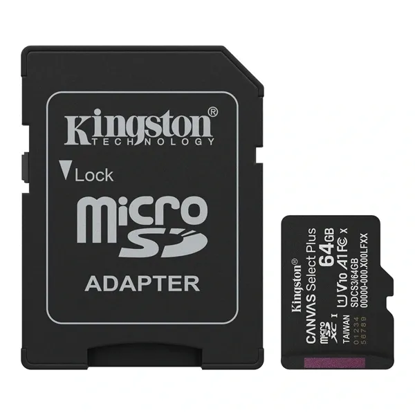 Kingston 64 SD micro Canvas Select Plus (SDXC Class 10 UHS-I U3) memória kártya adapterrel