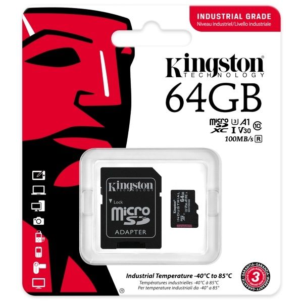 Kingston 64GB SD micro Industrial (SDXC Class 10 A1) (SDCIT2/64GB) memóriakártya + olvasó