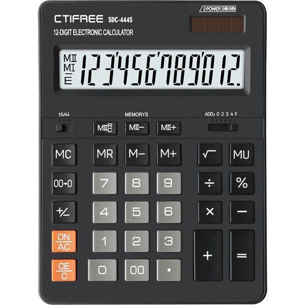 CTIFREE SDC-444S fekete számológép, 155x205mm, 12 számjegy, dual power, 2 év garancia