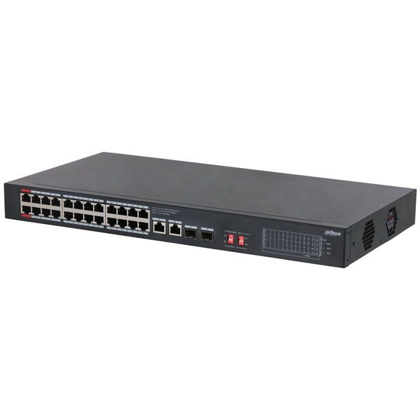 Dahua S3228-24GT-375 24x1 Gbps PoE + 2x1 Gbps RJ-45 Uplink + 2x1 Gbps SFP/375W/nem menedzselhető PoE Switch