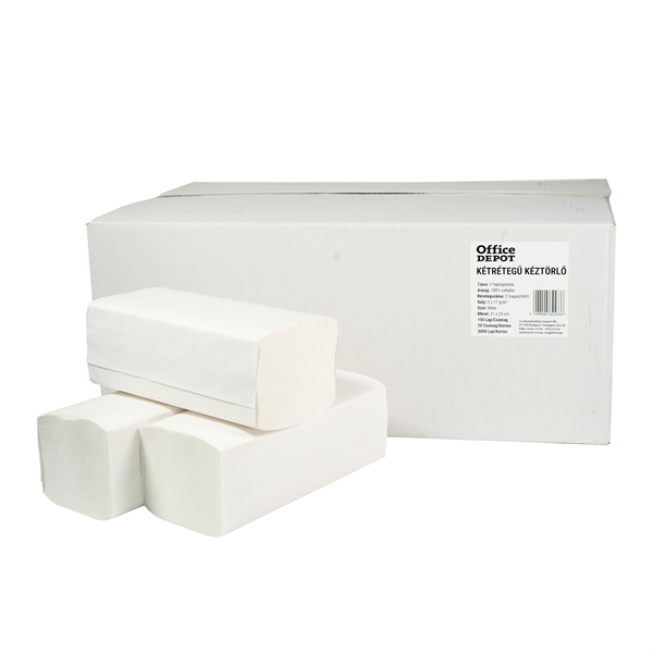 OFFICE DEPOT kétrétegű kéztörlő fehér, 21x23 cm, 3000lap/karton