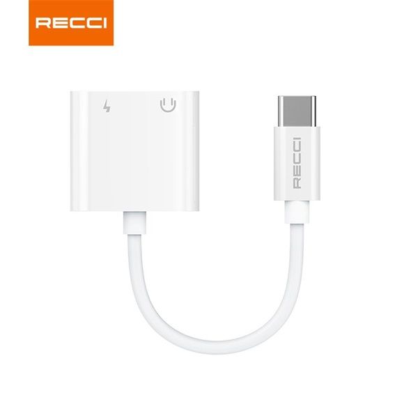 Recci RDS-A09 2x Type C - Type C fehér töltő és audió elosztó adapter