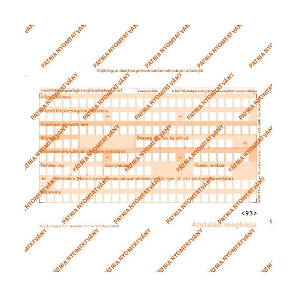 PFNY.11 2lapos garnitúra "Átutalási megbízás" nyomtatvány