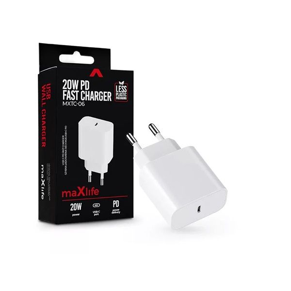 Maxlife ML063380 PD+QC 20W Type-C fehér gyorstöltő adapter