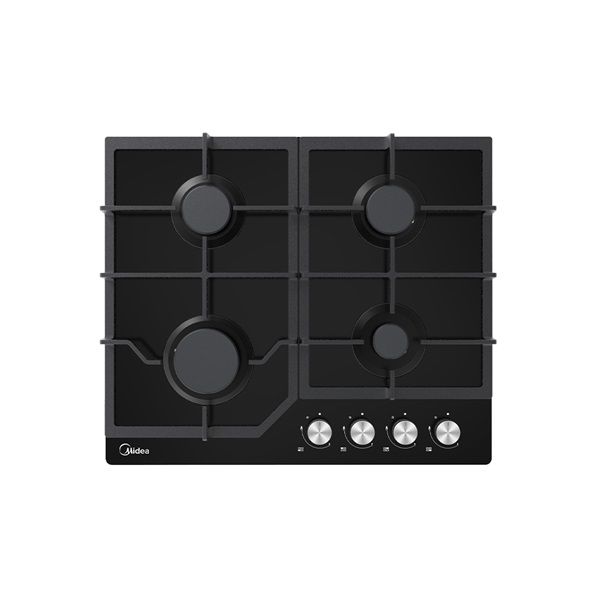 Midea MG60084TGB-HR fekete, beépíthető, gáz, főzőzóna: 4 +1 wok égőfej, beépíthető méret: 56cm, főzőlap