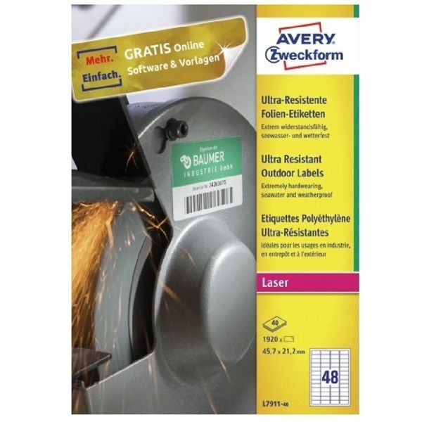 Avery L7911-40 45,7x21,1 mm ultra ellenálló 1920 db-os etikett