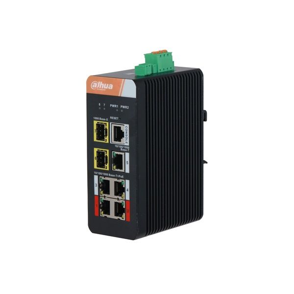 Dahua IS4207-4GT-120 5x1 Gbps PoE + 2x1 Gbps SFP + 1x Console port /120W/Din/ Ipari Menedzselhető PoE switch