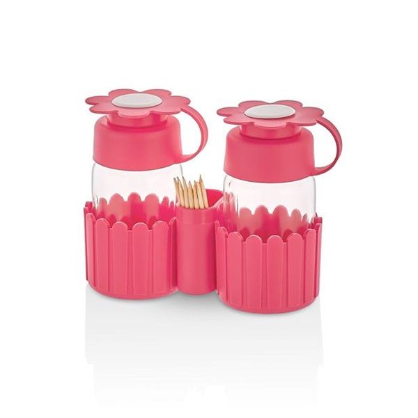 IRIS Daisy Salt&amp;Pepper üveg fűszerszóró szett tartóval 2*67ml, zöld, fukszia, narancs vagy citromsárga színű HN-1117