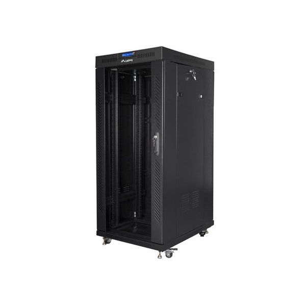 Lanberg FF01-8822-12BL 19" 22U SZÉL:800mm MÉLY:1000mm MAG:1239mm lapraszerelt LCD üvegajtós fekete rack szekrény
