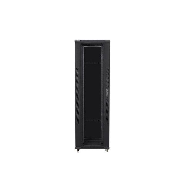 Lanberg FF01-8242-12B 19" 42U SZÉL:800mm MÉLY:1200mm MAG:2047mm lapraszerelt üvegajtós fekete rack szekrény