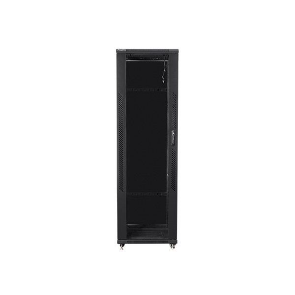 Lanberg FF01-8042-12B 19" 42U SZÉL:800mm MÉLY:1000mm MAG:2047mm lapraszerelt üvegajtós fekete rack szekrény