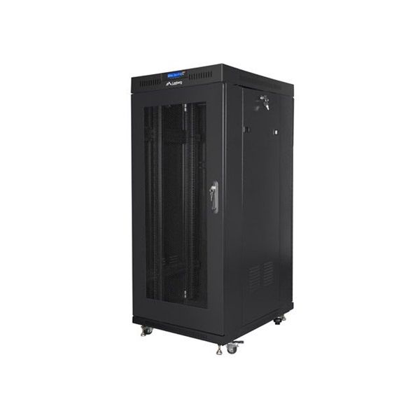 Lanberg FF01-8822-23BL 19" 22U SZÉL:800mm MÉLY:800mm MAG:1216mm lapraszerelt LCD hálós fémajtós fekete rack szekrény