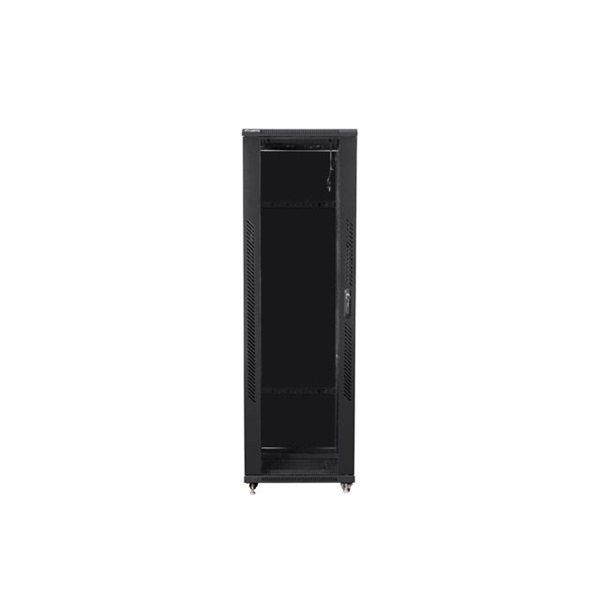 Lanberg FF01-8842-12B 19" 42U SZÉL:800mm MÉLY:800mm MAG:2047mm lapraszerelt üvegajtós fekete rack szekrény