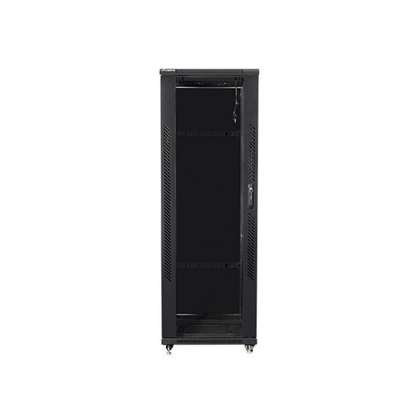 Lanberg FF01-6837-12B 19" 37U SZÉL:600mm MÉLY:800mm MAG:1826mm lapraszerelt üvegajtós fekete rack szekrény