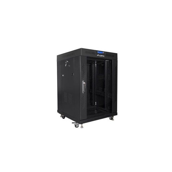 Lanberg FF01-6615-12BL 19" 15U SZÉL:600mm MÉLY:600mm MAG:898mm lapraszerelt LCD üvegajtós fekete rack szekrény