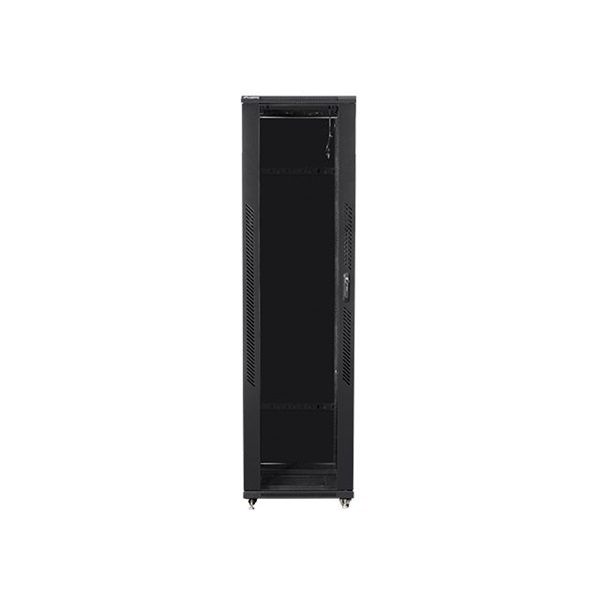 Lanberg FF01-8047-12B 19" 47U SZÉL:800mm MÉLY:1000mm MAG:2270mm lapraszerelt üvegajtós fekete rack szekrény