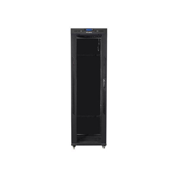 Lanberg FF01-6842-12BL 19" 42U SZÉL:600mm MÉLY:800mm MAG:2097mm lapraszerelt LCD üvegajtós fekete rack szekrény