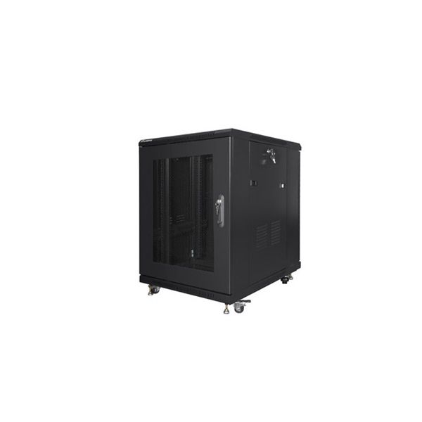 Lanberg FF01-6815-23B 19" 15U SZÉL:600mm MÉLY:800mm MAG:848mm lapraszerelt hálós fémajtós fekete rack szekrény