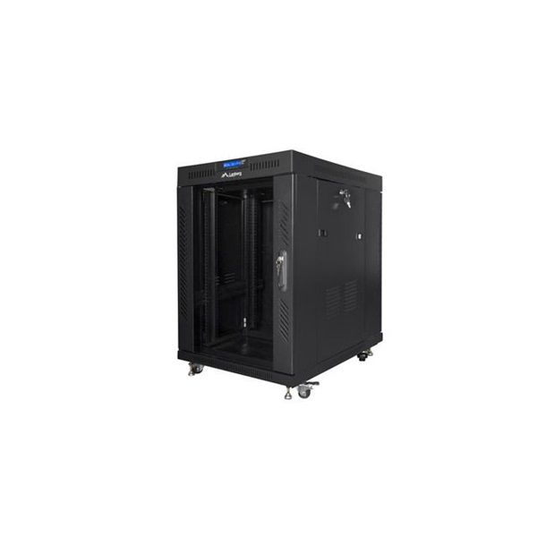 Lanberg FF01-6815-12BL 19" 15U SZÉL:600mm MÉLY:800mm MAG:898mm lapraszerelt LCD üvegajtós fekete rack szekrény