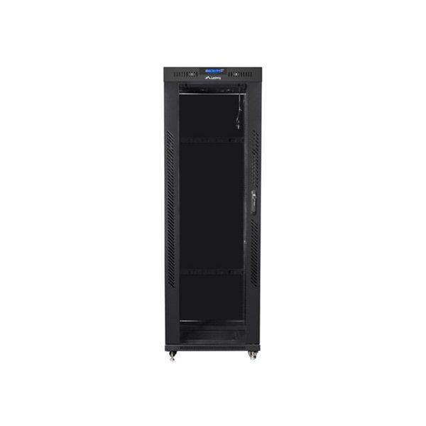 Lanberg FF01-6837-12BL 19" 37U SZÉL:600mm MÉLY:800mm MAG:1876mm lapraszerelt LCD üvegajtós fekete rack szekrény