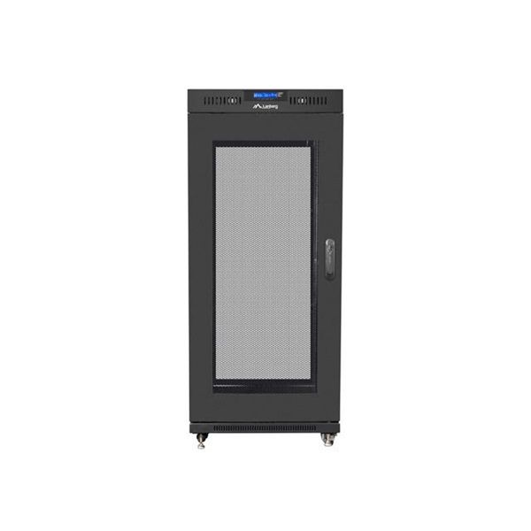 Lanberg FF01-6827-23BL 19" 27U SZÉL:600mm MÉLY:800mm MAG:1431mm lapraszerelt LCD hálós fémajtós fekete rack szekrény