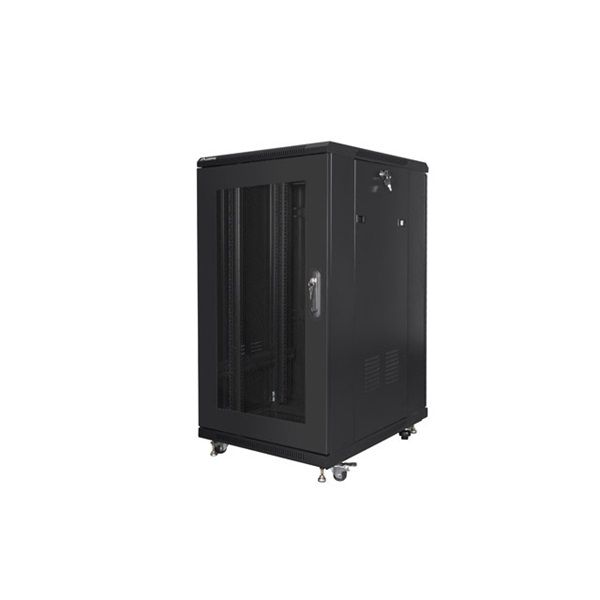 Lanberg FF01-6822-23B 19" 22U SZÉL:600mm MÉLY:800mm MAG:1159mm lapraszerelt hálós fémajtós fekete rack szekrény