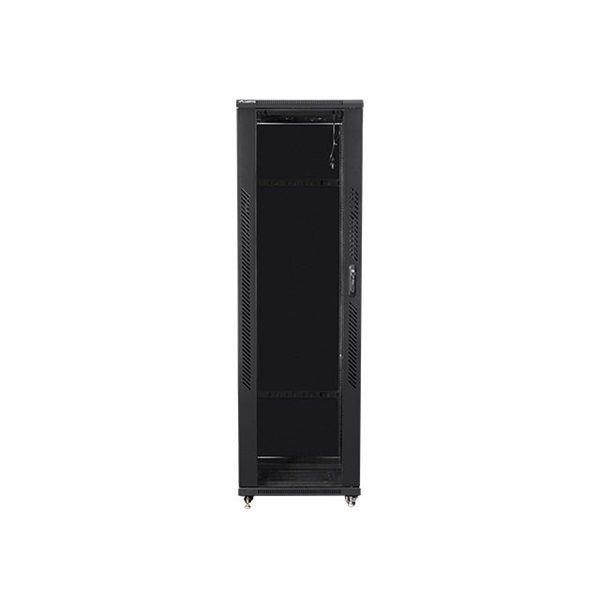 Lanberg FF01-6642-12B 19" 42U SZÉL:600mm MÉLY:600mm MAG:2047mm lapraszerelt üvegajtós fekete rack szekrény