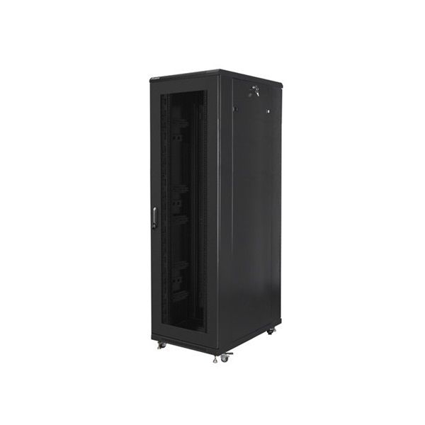 Lanberg FA01-8042-23B 19" 42U SZÉL:800mm MÉLY:1000mm MAG:2047mm összeszerelt hálós fémajtós fekete rack szekrény
