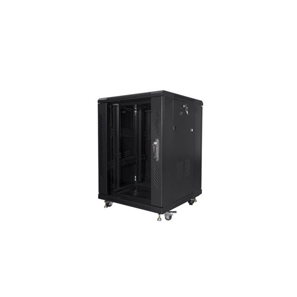 Lanberg FA01-6615-12B 19" 15U SZÉL:600mm MÉLY:600mm MAG:848mm összeszerelt üvegajtós fekete rack szekrény