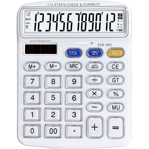 CTIFREE ECO-001 fehér számológép, 120x154mm, 12 számjegy, dual power, 2 év garancia