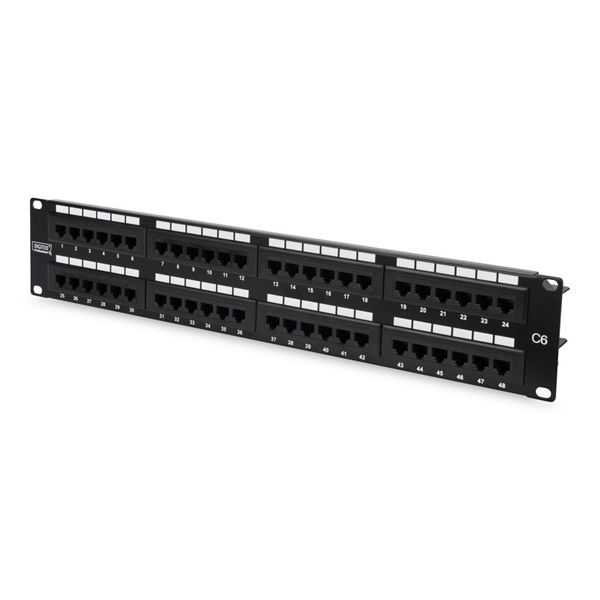 DIGITUS 19" 2U 48port Cat.6 kompakt fekete árnyékolatlan Patch Panel