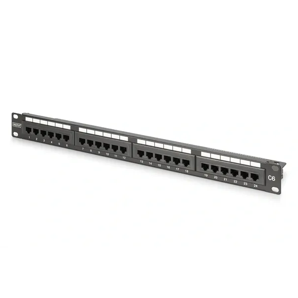 DIGITUS DN-91624U-CR 19" 1U 24port Cat.6 kompakt fekete árnyékolatlan Patch Panel