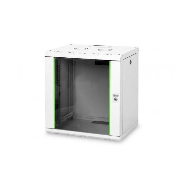 DIGITUS Rack Unique 19" 12U 643x600x450mm üvegajtós szürke fali rack szekrény