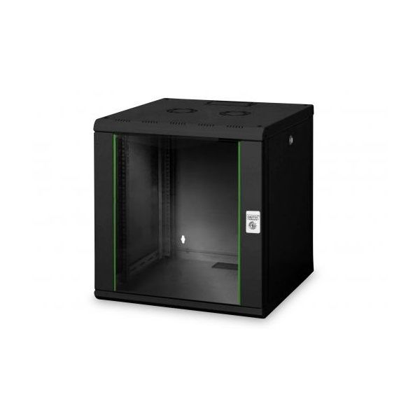 DIGITUS Rack Unique 19" 12U 643x600x600mm üvegajtós fekete fali rack szekrény