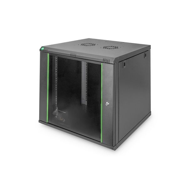DIGITUS Dynamic Basic 19" 12U 611x600x600mm üvegajtós fekete fali rack szekrény