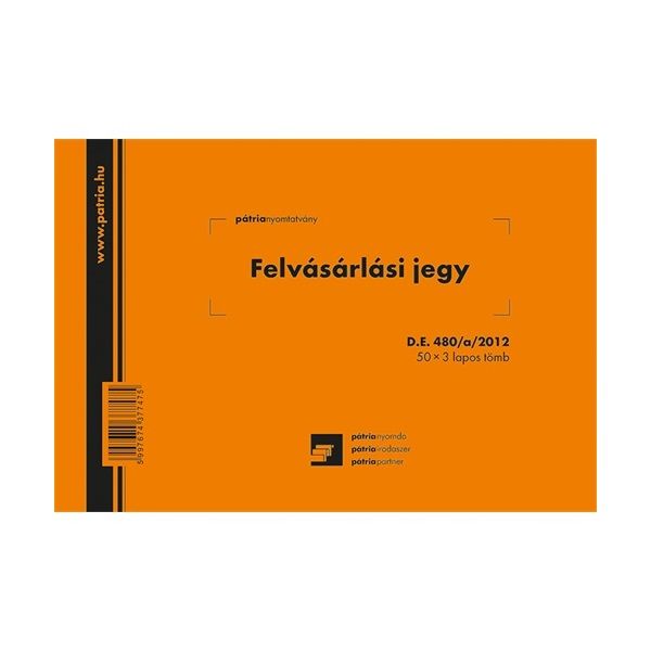 D.E.480/A/2012 A5 50x3 lapos Felvásárlási jegy nyomtatvány