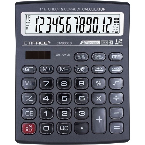 CTIFREE CT-9600G szürke színű számológép, 155x200mm, 12 számjegy, dual power, 2 év garancia