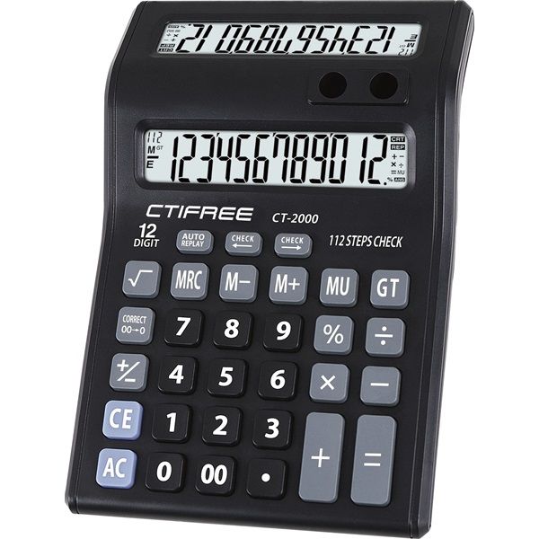 CTIFREE CT-2000 duál kijelzős fekete számológép, 135x195mm, 12 számjegy, 2 év garancia