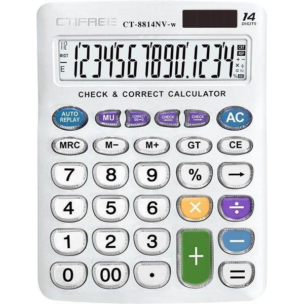 CTIFREE CT-8814NV-W fehér színű számológép, 155x203mm, 14 számjegy, dual power, 2 év garancia