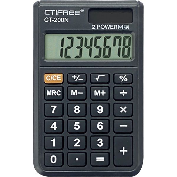 CTIFREE CT-200N mini fekete számológép, 62x96mm, 8 számjegy, dual power, 2 év garancia